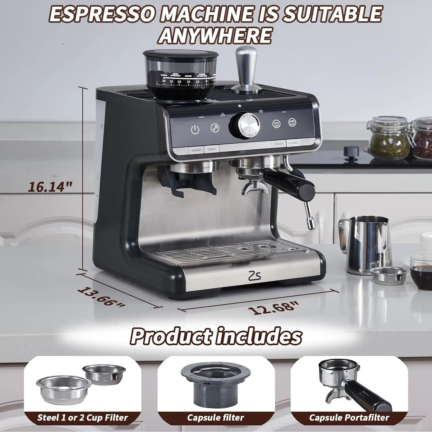Professional Espresso Maker with Milk Frother Steam Wand Machine,1450W