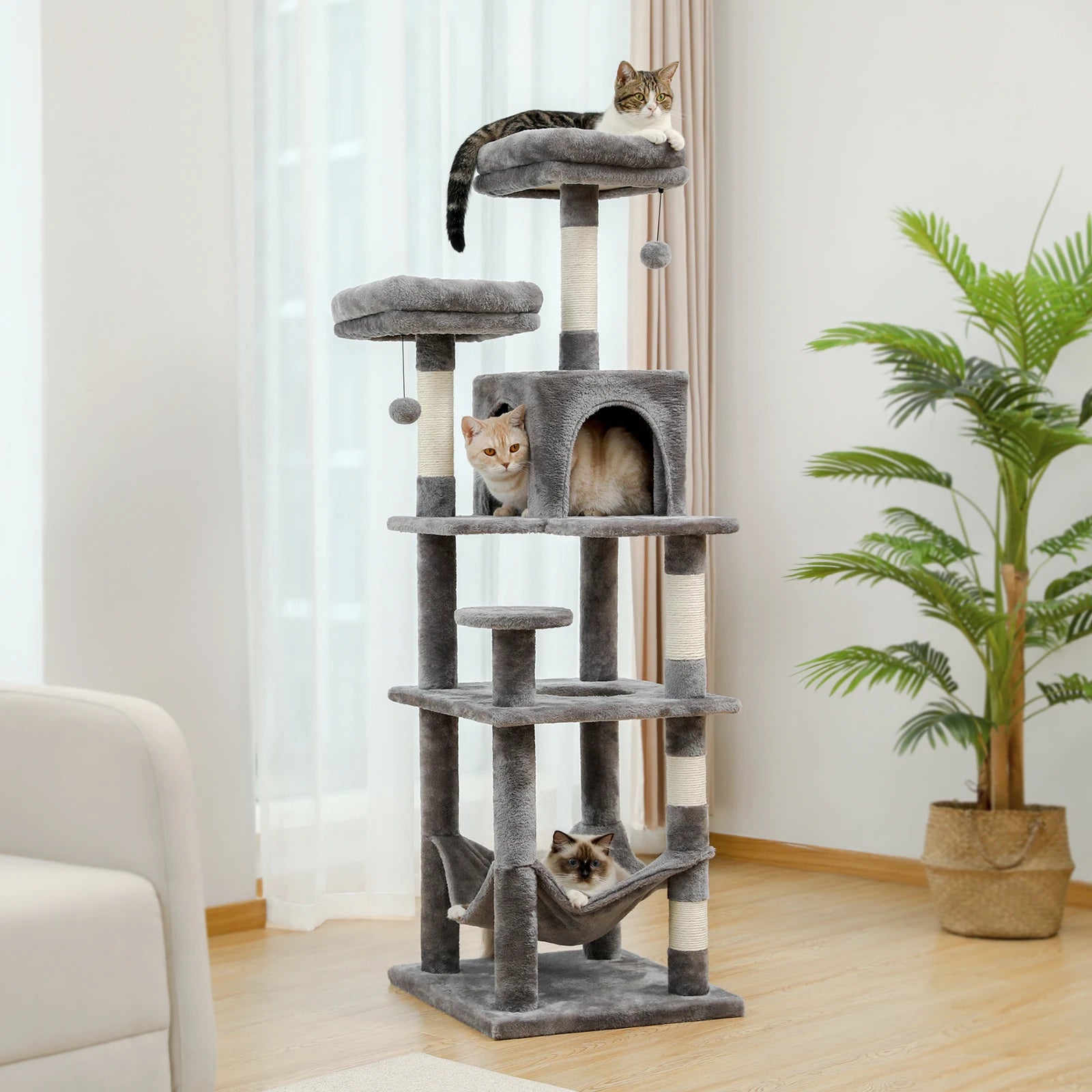 Multi-Level Cat Tree with Scratching Posts, Cozy Hammock