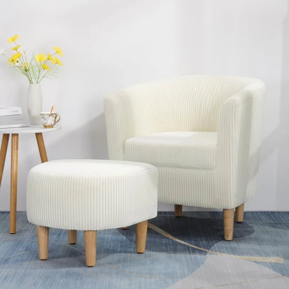 , Barrel Chair with Ottoman Comfy Armchair