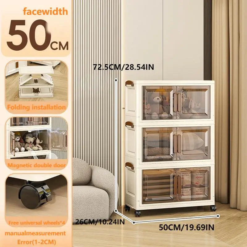Folding Storage : Magnetic Door + Universal Wheels + Stackable Design