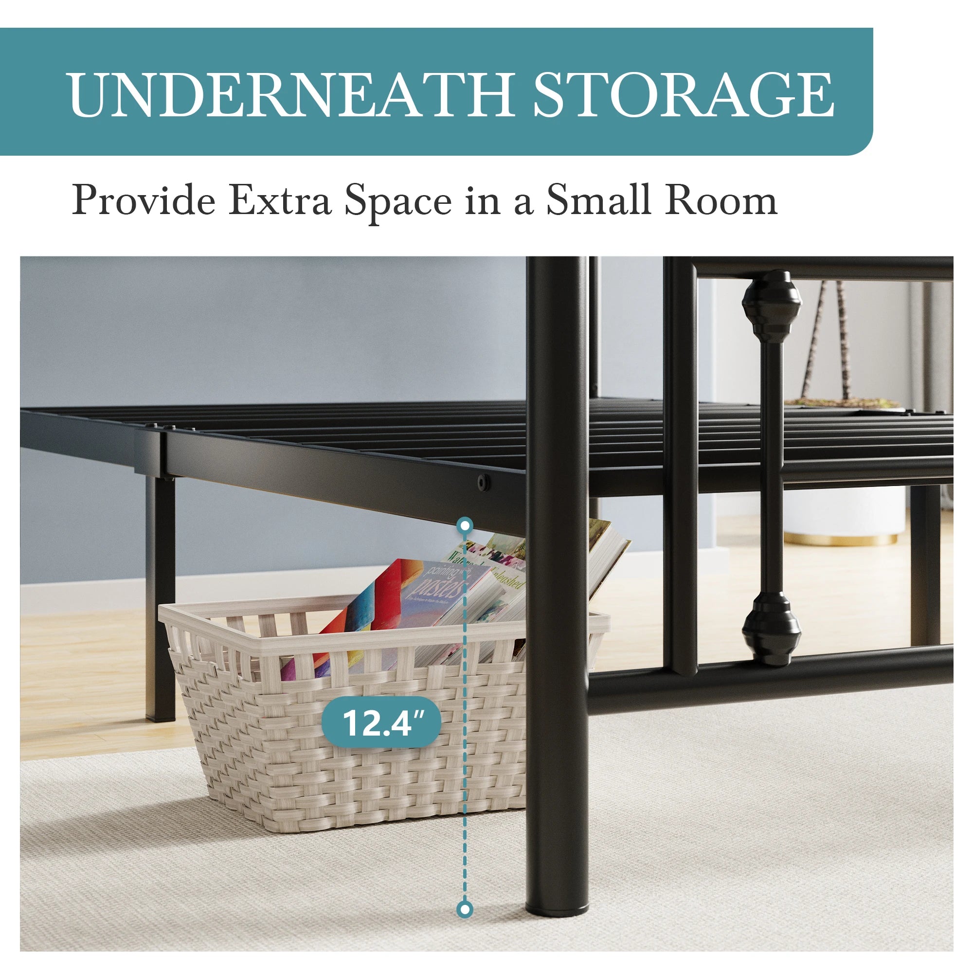 14 Inch Metal Platform Bed Frame, Vintage Victorian Style