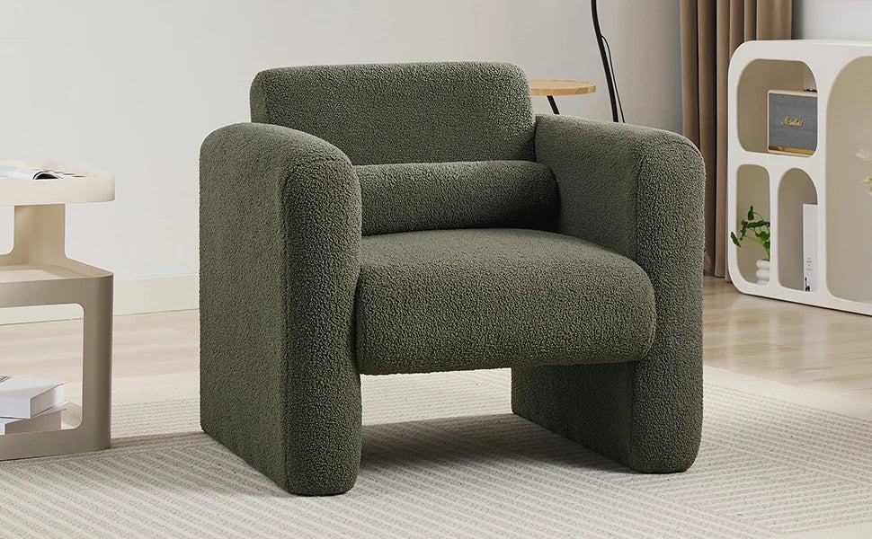 Modern Upholstered Comfy Reading Armchair with Pillow