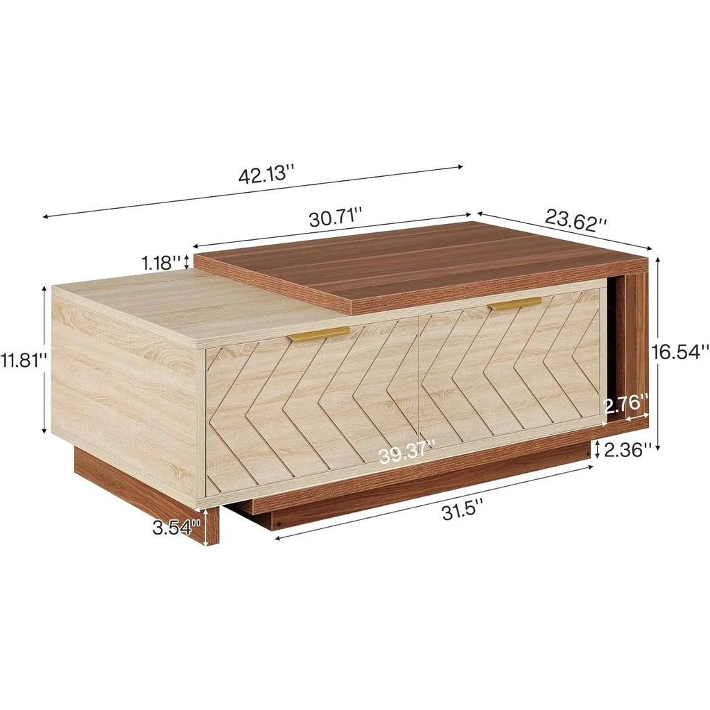 Adjustable Reversible Wood Coffee Table with 2 Storage Drawers