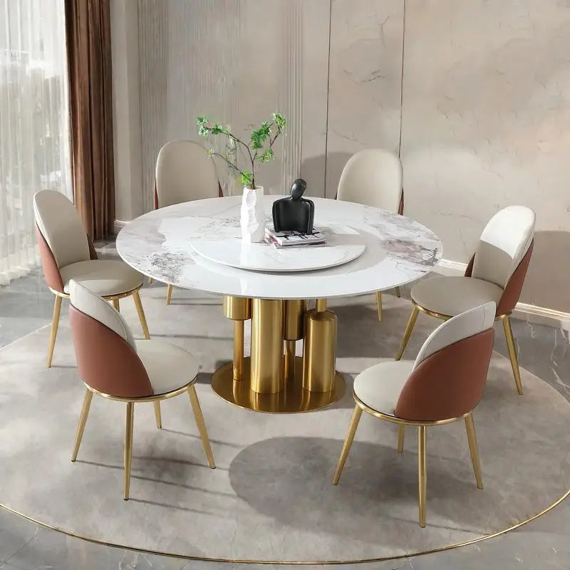 Modern 53" Round Marble Dining Table with Lazy Susan
