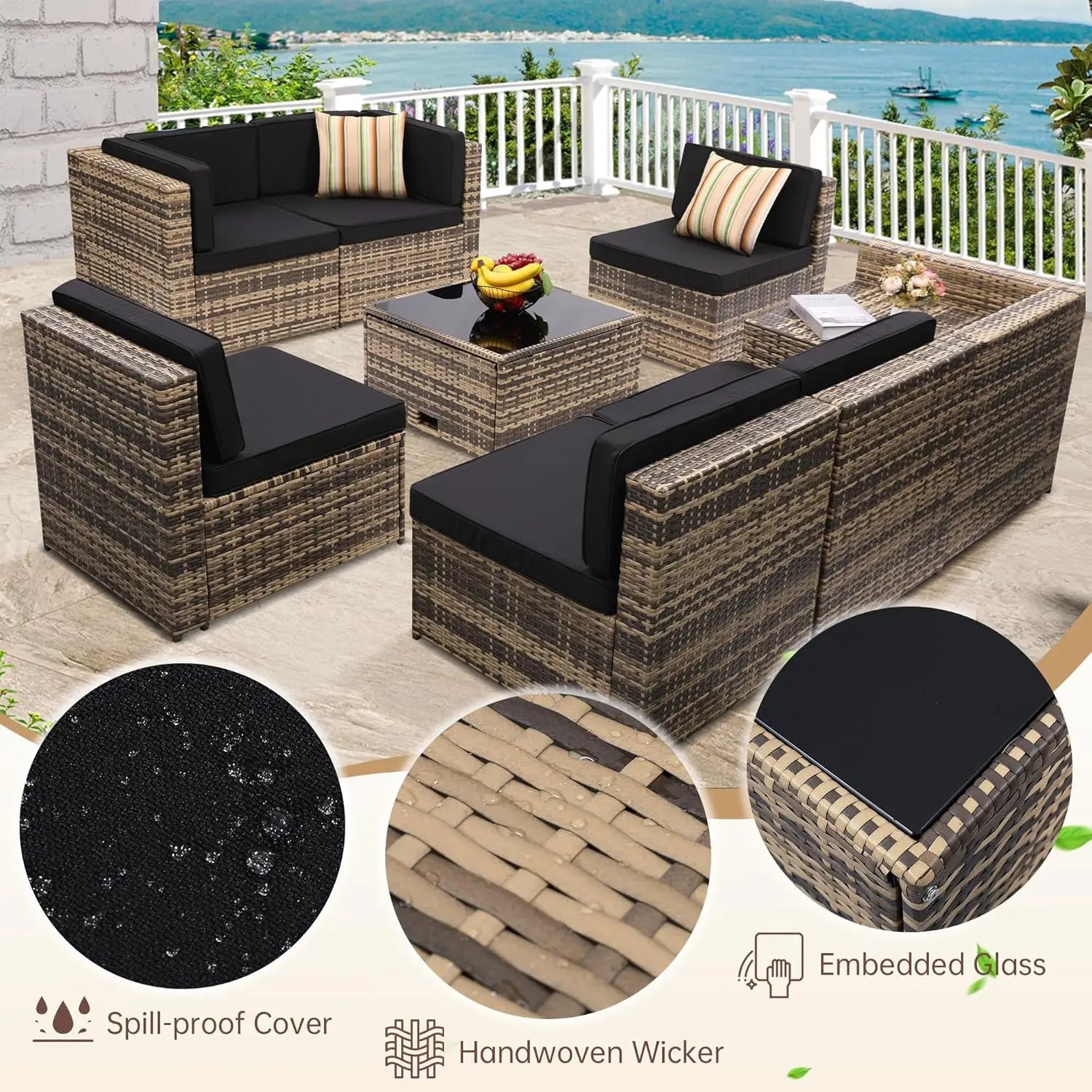 8 Pieces Outdoor Wicker Rattan Patio Furniture