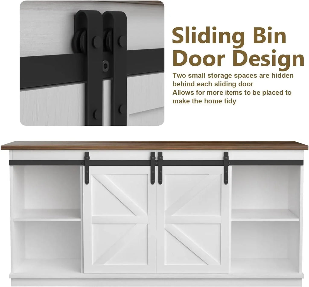 Stand for 65 Inch TV with Storage Cabinets and Sliding Barn Doors