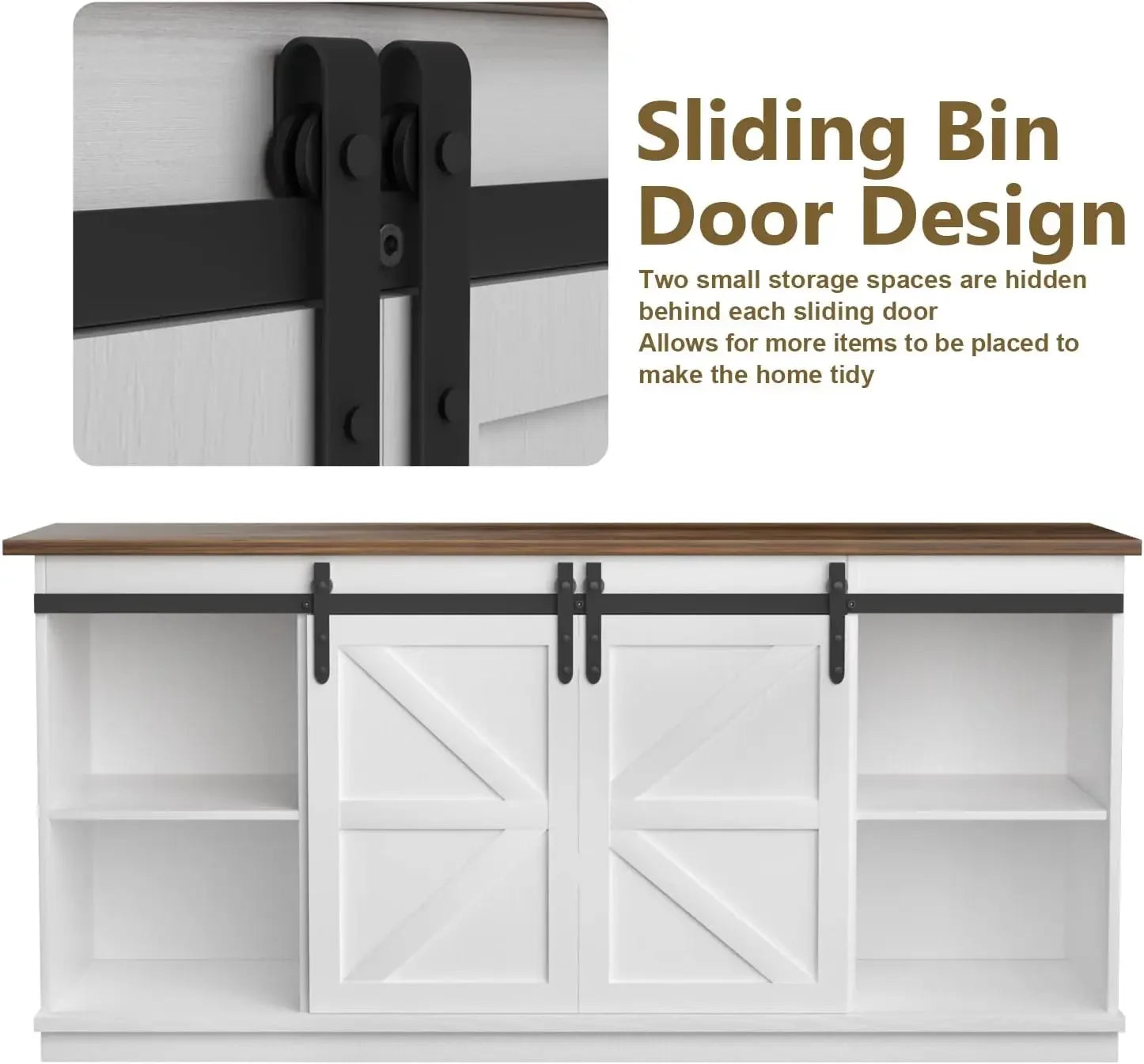 Stand for 65 Inch TV with Storage Cabinets and Sliding Barn Doors