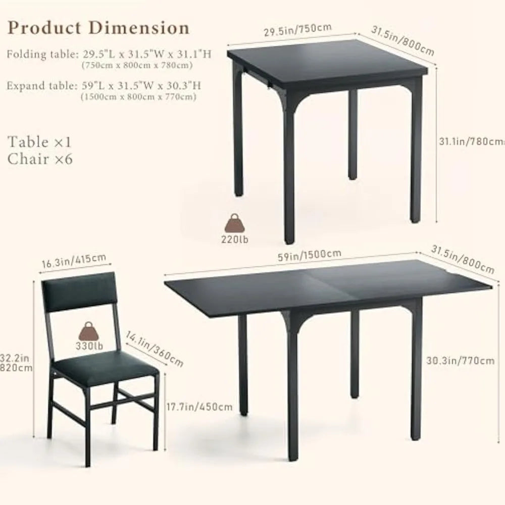 7-Piece  Extendable Kitchen Table Cushion Chairs Set of 6