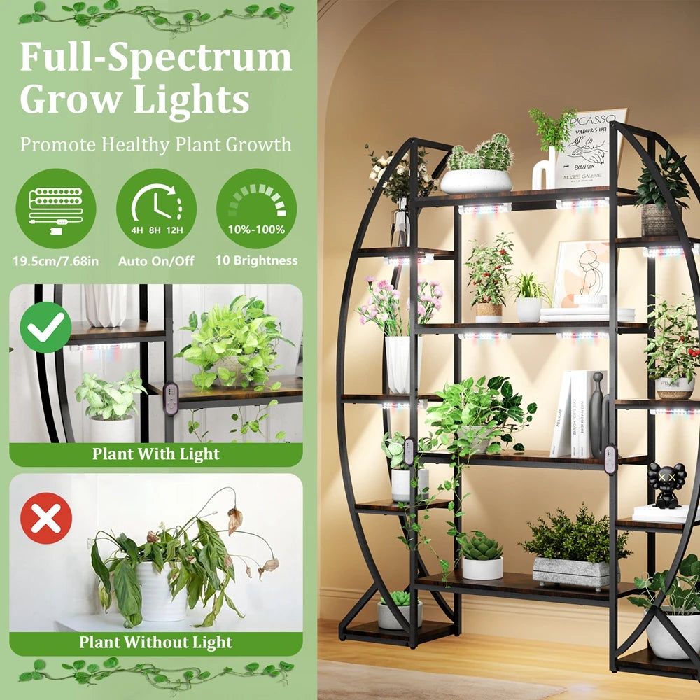 Half-Moon Shape Indoor Plant Stand Rack with Grow Lights