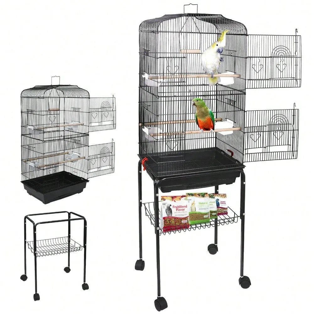 59''H Rooling Bird Cage with Stand & Tray