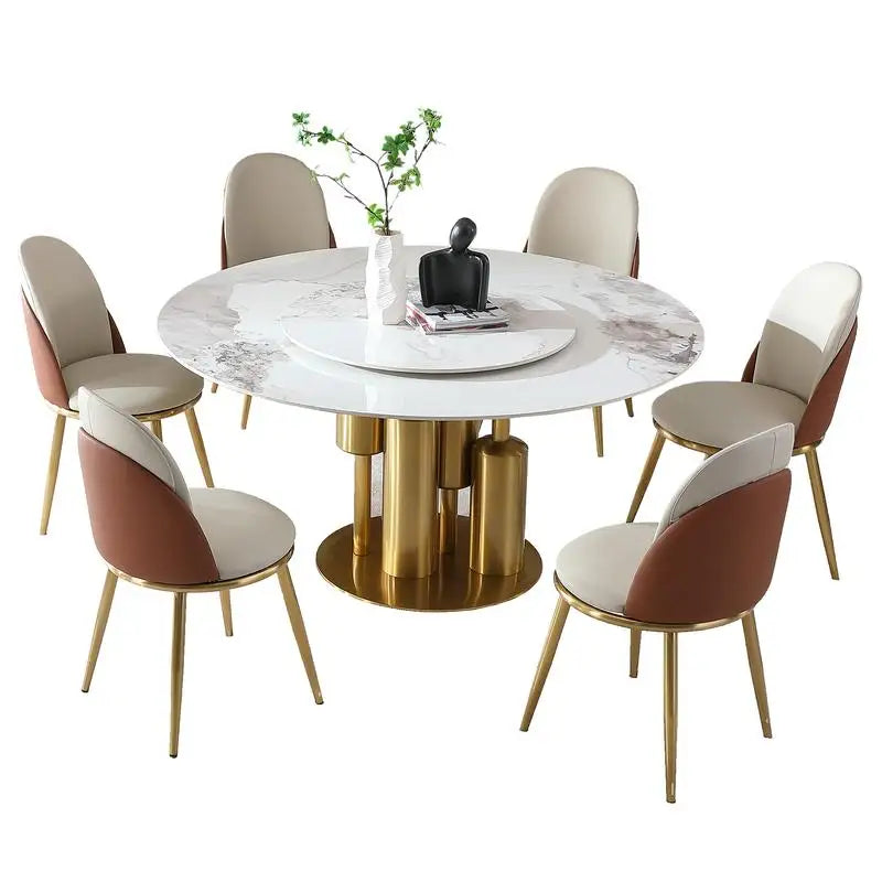 Modern 53" Round Marble Dining Table with Lazy Susan