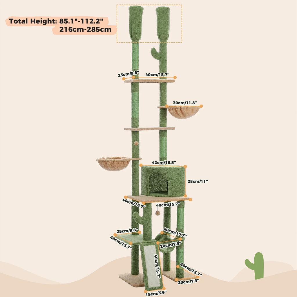 Floor to Ceiling Cat Tower with Adjustable Height 7 Tiers