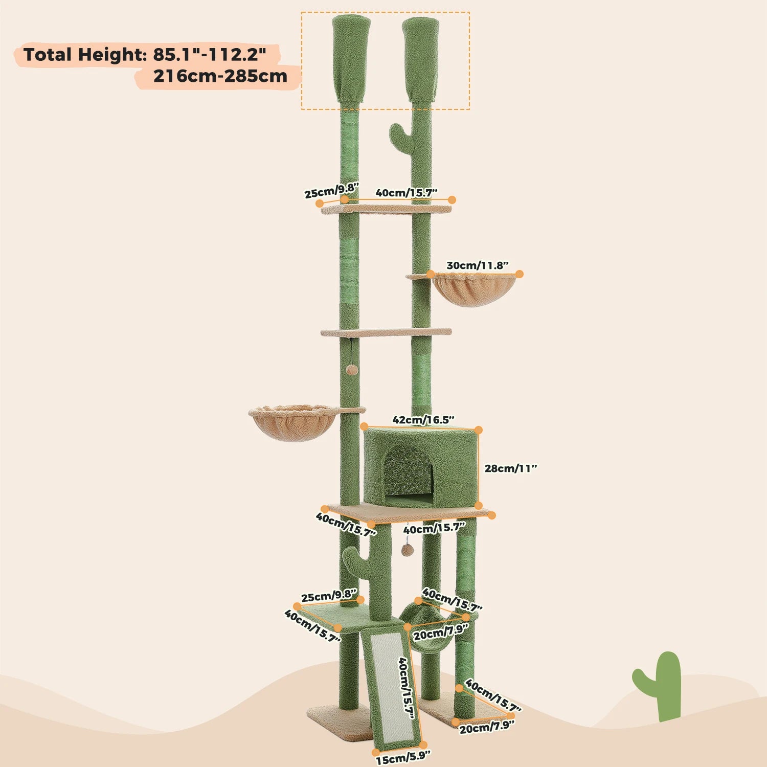 Floor to Ceiling Cat Tower with Adjustable Height 7 Tiers