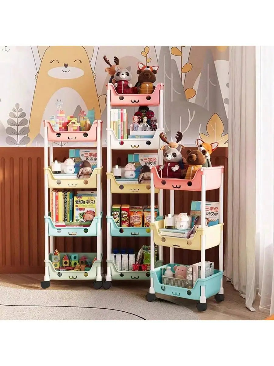 Multi-Tier  Slim Rolling Cart with Storage Bins and Hooks