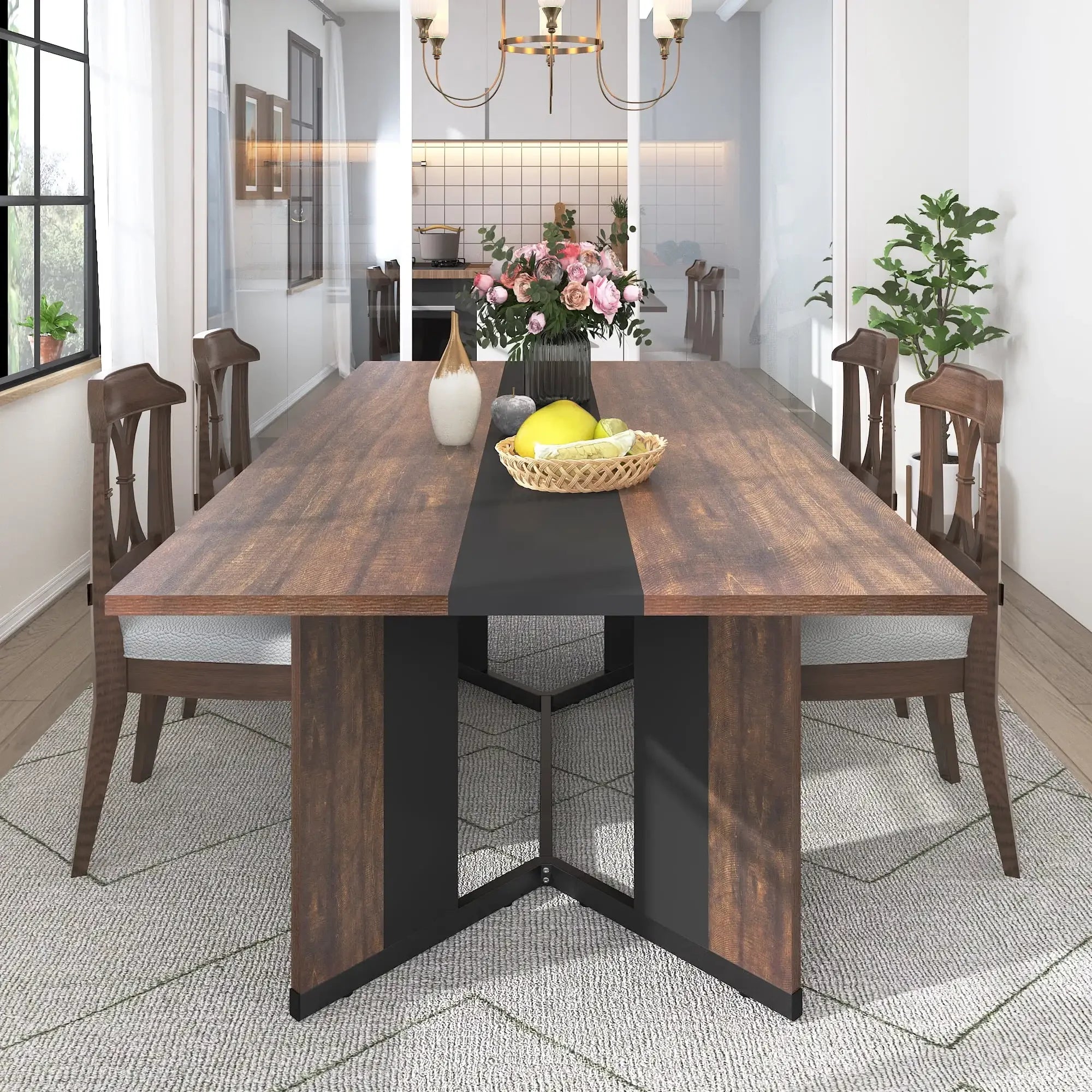 71 Inch Large  Dining room Table with Adjustable Legs