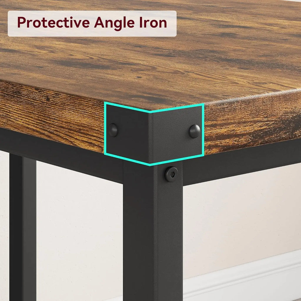 Kitchen Table with 2 Metal Wood Benches 3 Piece Bench Set