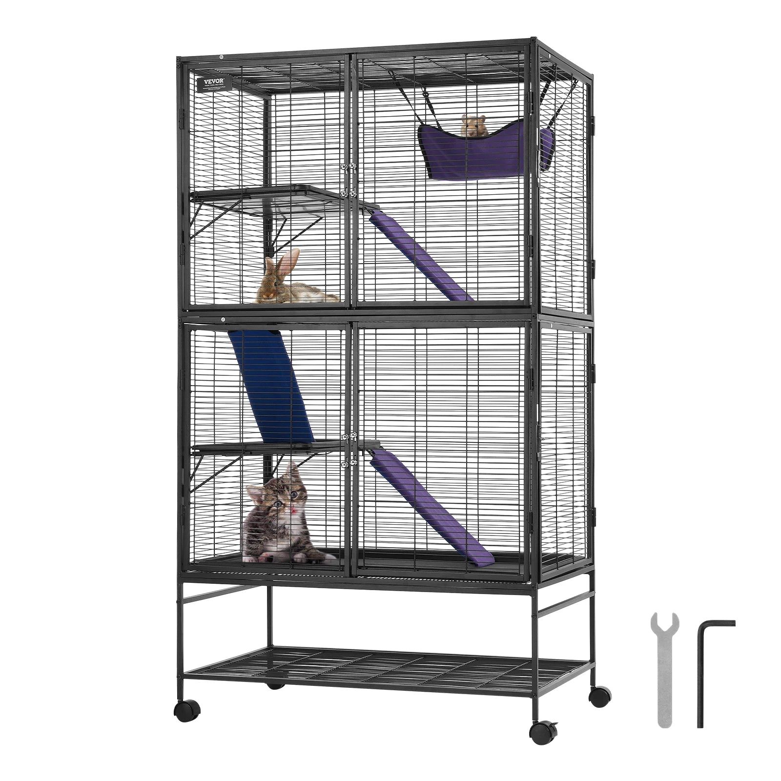 64.6" Rolling Metal Ferret Cage Large 4-Tier Critter Nation