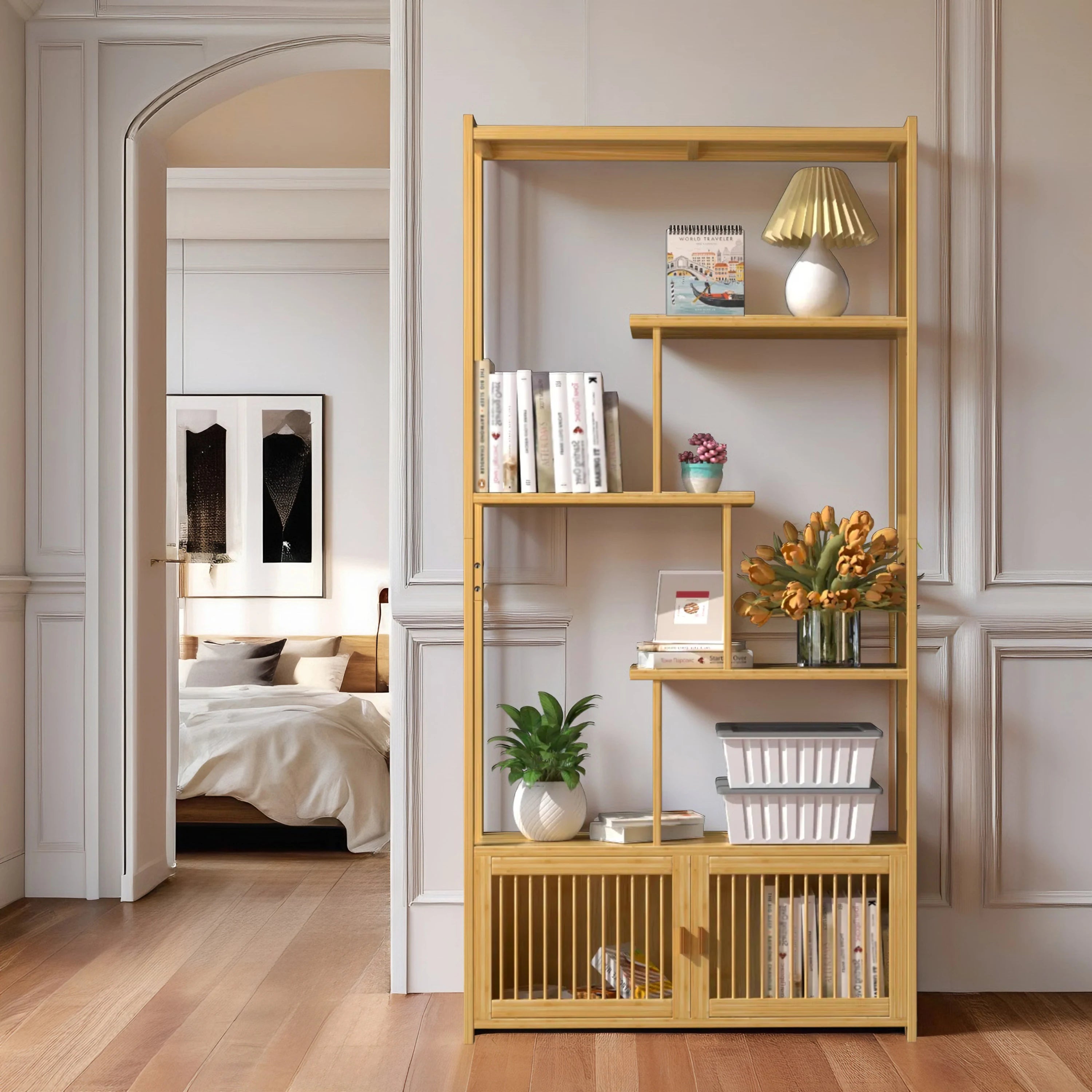 Free Standing Rack Bamboo Bookshelf