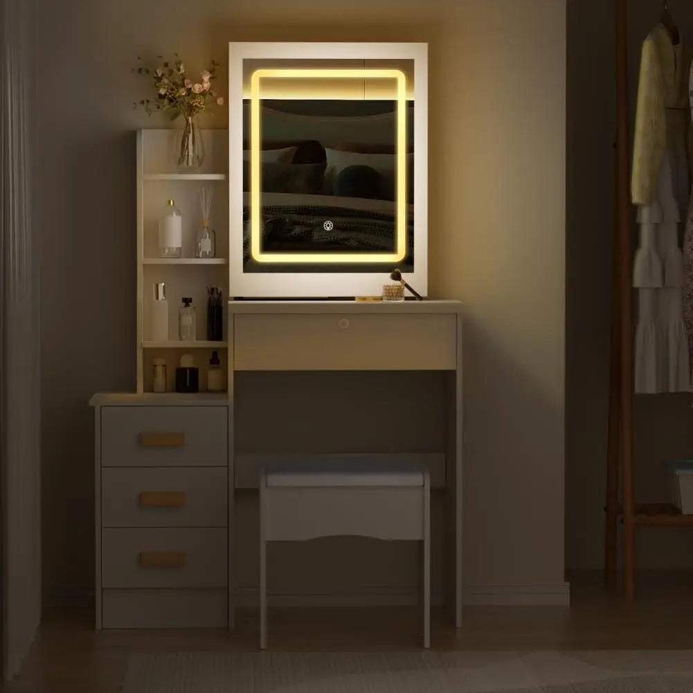 Vanity Desk with Sliding Mirror and Lights