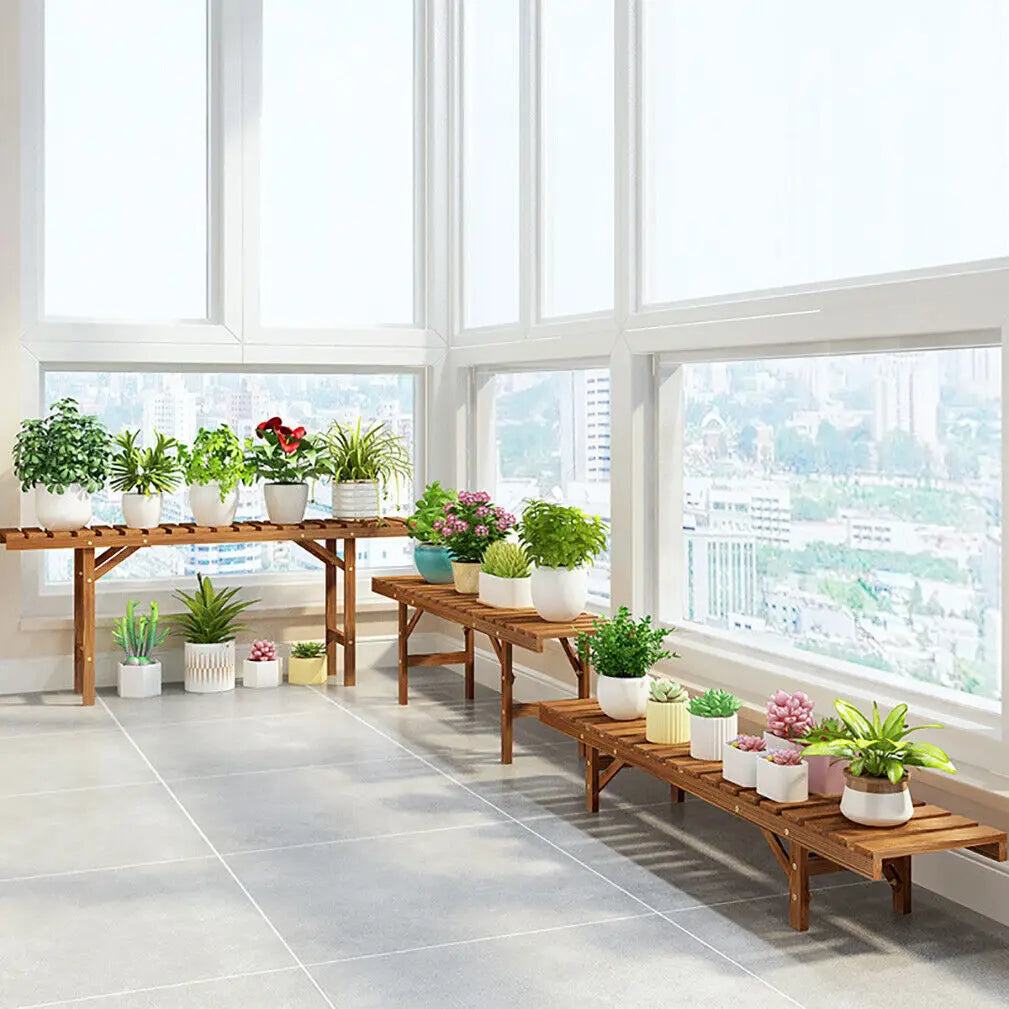 Wood Ladder Plant Stand Indoor Outdoor Flower Pot Rack