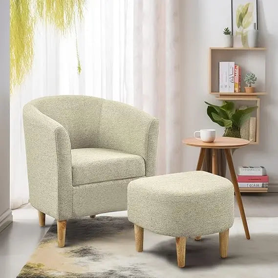 , Barrel Chair with Ottoman Comfy Armchair