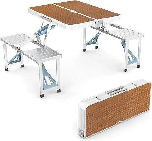 4Ft Folding Camping Picnic Table with Seats/Umbrella Hole