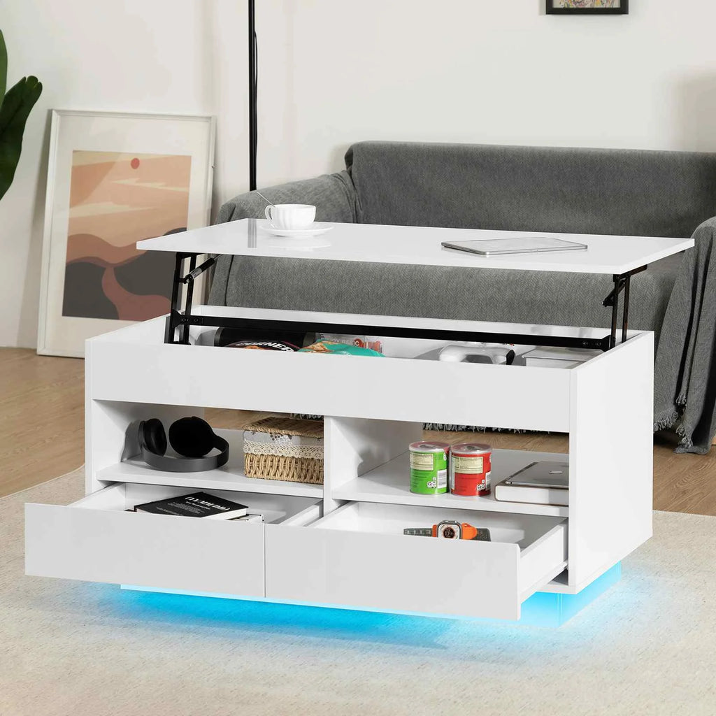 Top Lift Coffee Table with RGB LED Light High Gloss Surface