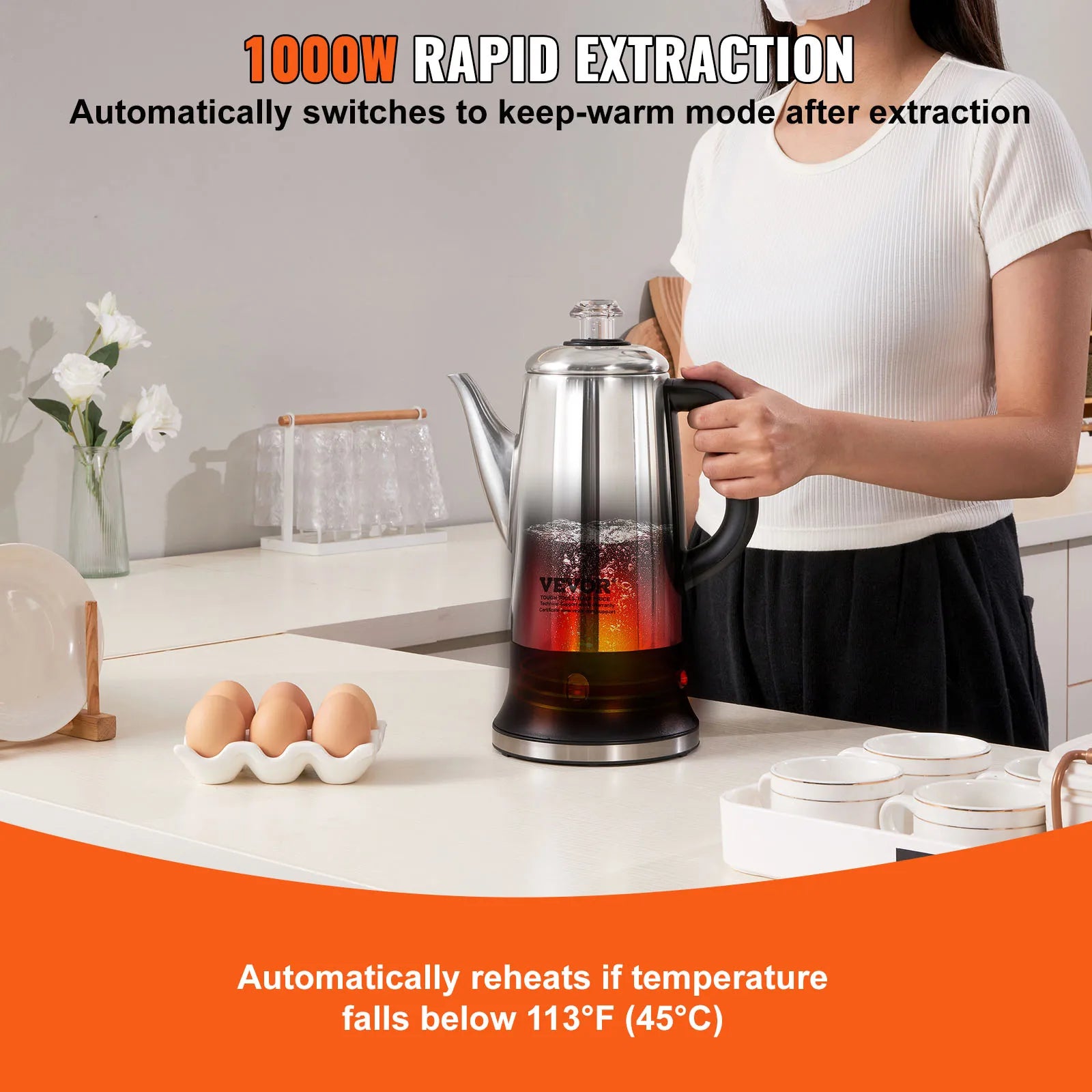 12-Cup Electricl Coffee Percolator with Keep Warm Function