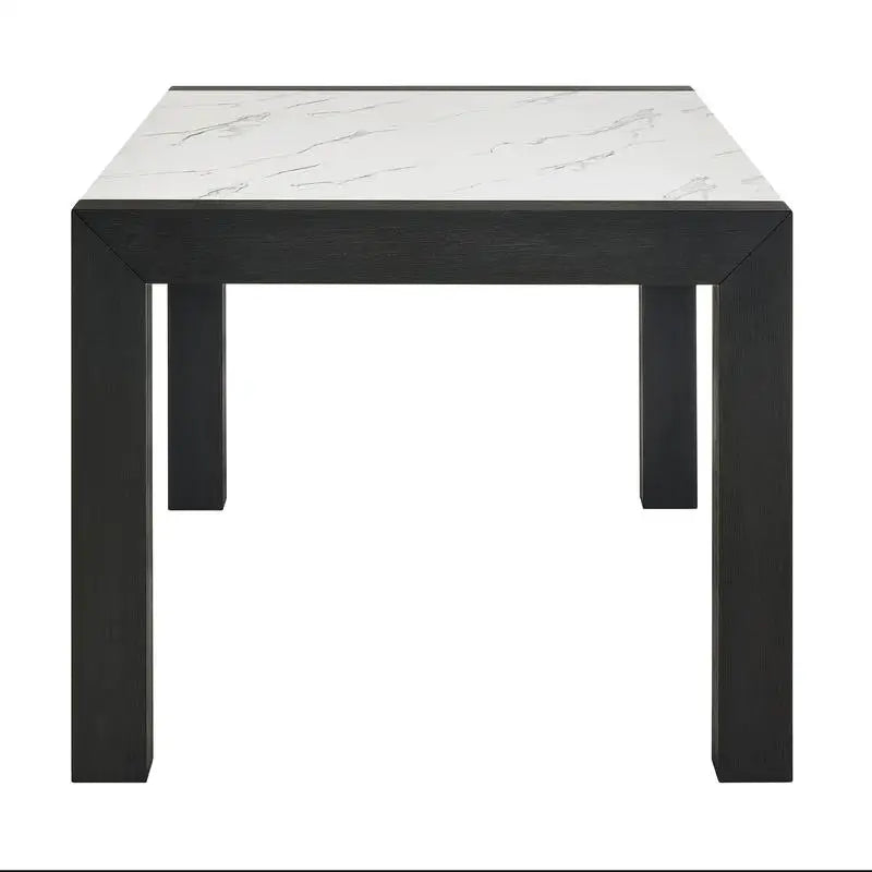 Contemporary 7pc Dining Set with White Faux Marble Rectangular Table