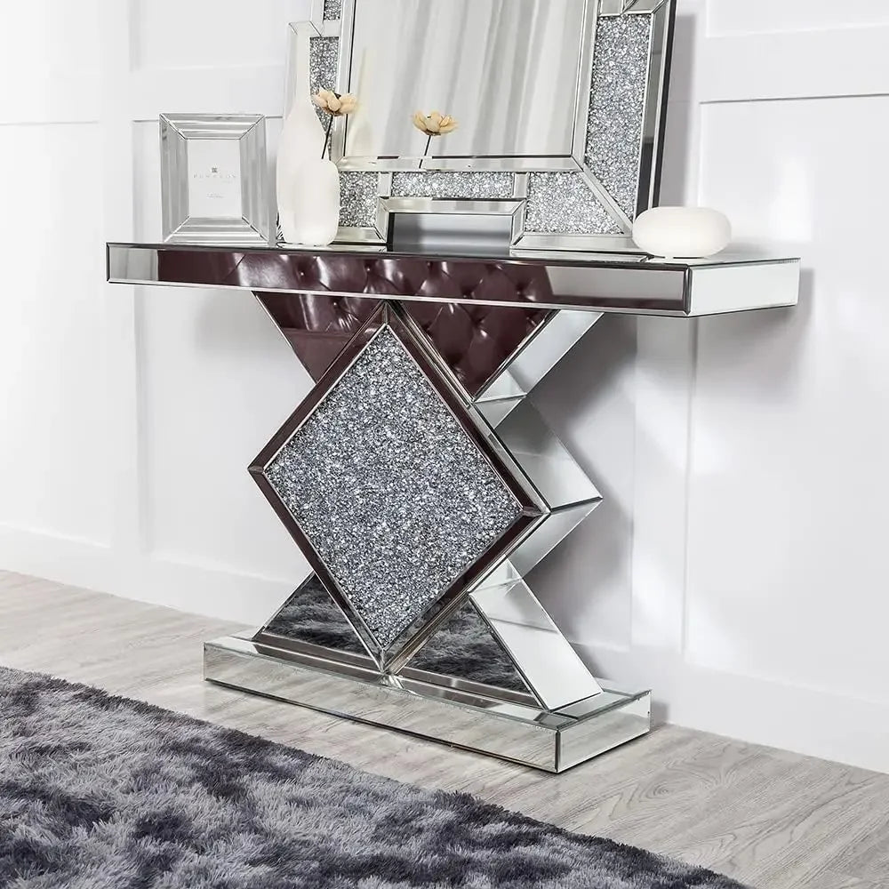 47.2'' Console  Mirrored  with Diamond Shaped Long Accent