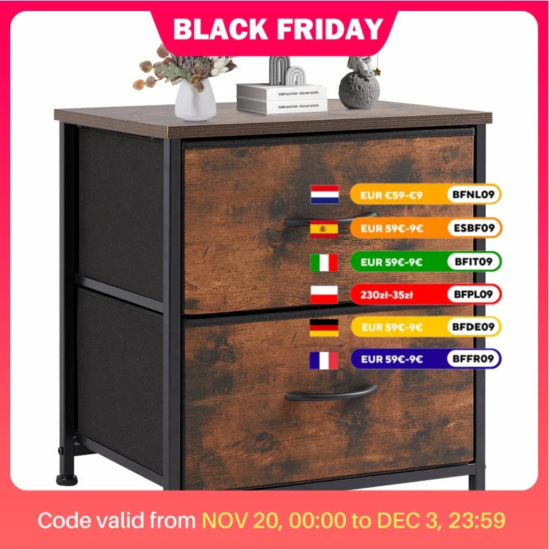 Nightstand Table   For Bedroom 2 Fabric Drawers