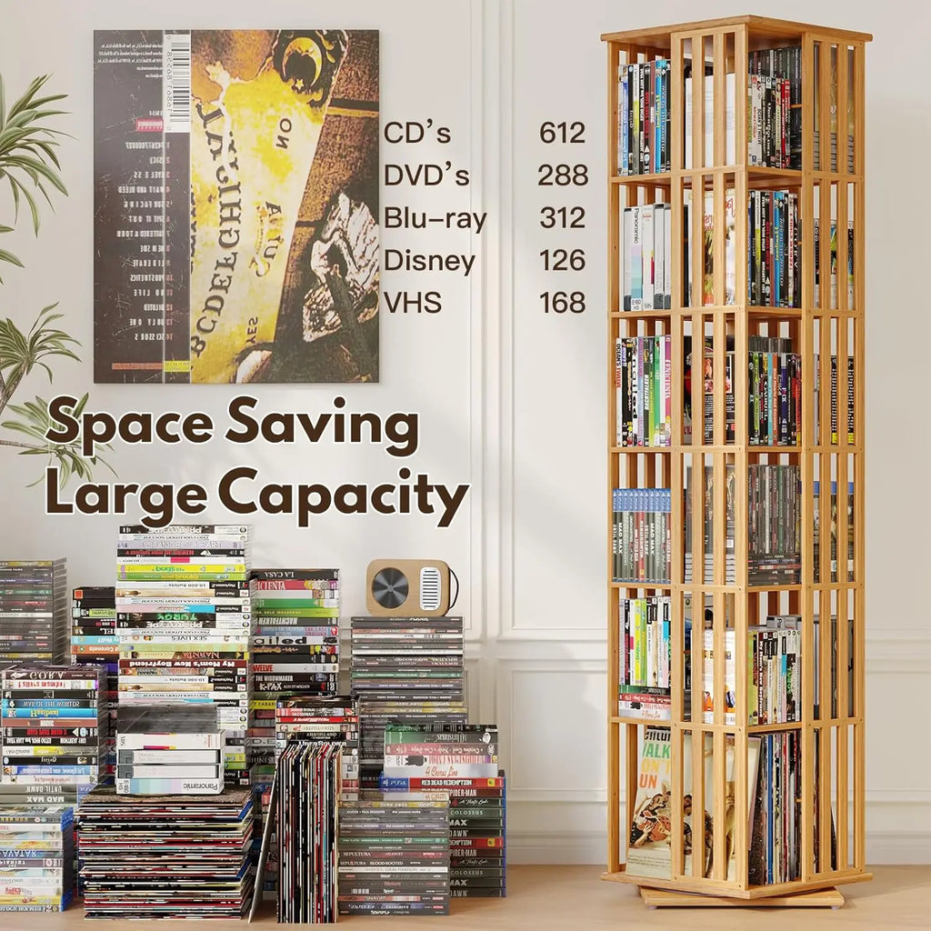 360° Rotating Bamboo CD/DVD  6-Tier Media Storage Cabinet