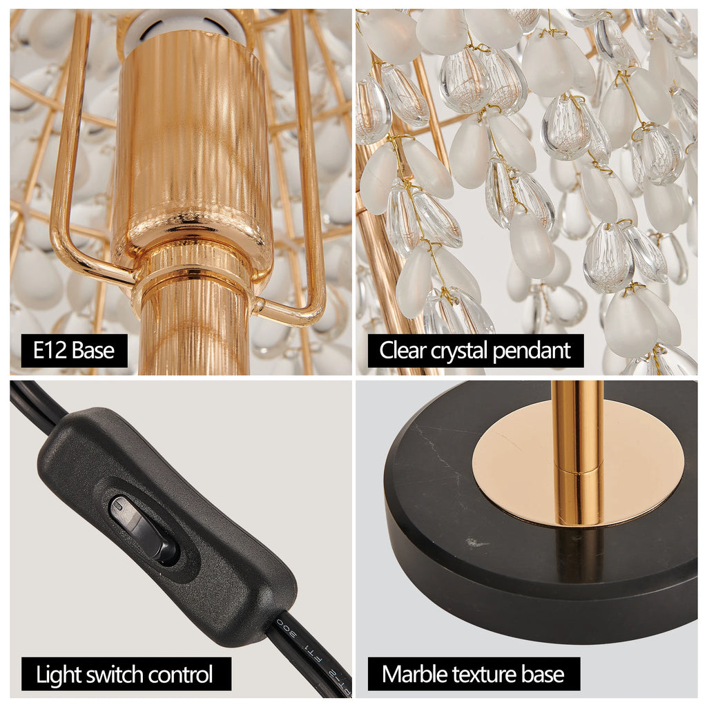 19"Elegant Crystal Table Lamp Vintage Waterfall Design