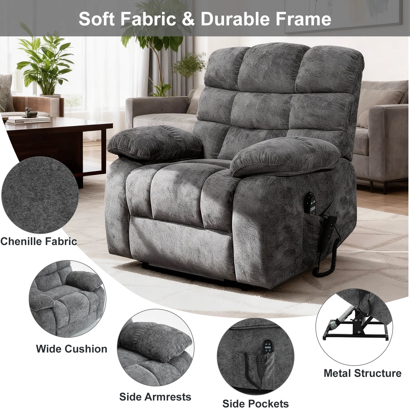 Oversized Recliner Chair with Heat and Massage, Power Lift