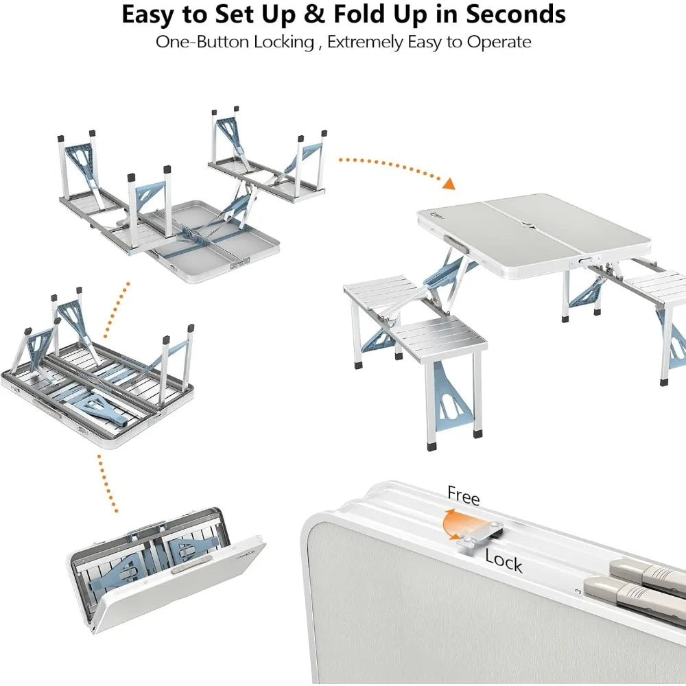 4Ft Folding Camping Picnic Table with Seats/Umbrella Hole