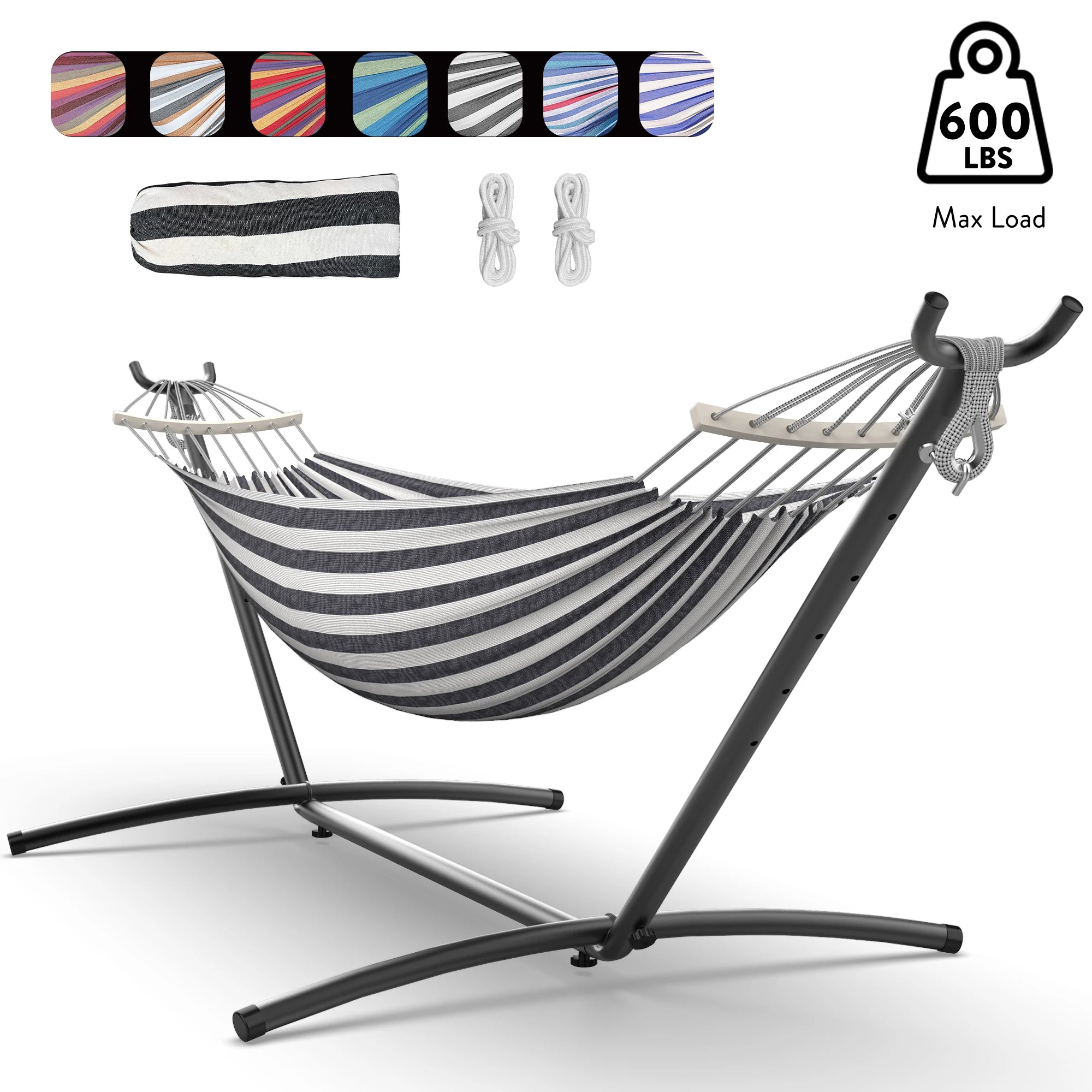 Hammock with Adjustable Stand w/Storage Bag, 600lb Capacity