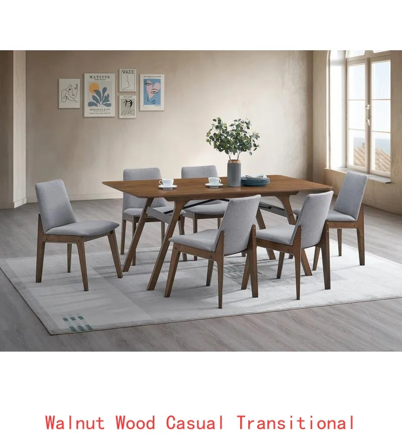 7-Piece Walnut Finish Dining Set with Upholstered Chairs