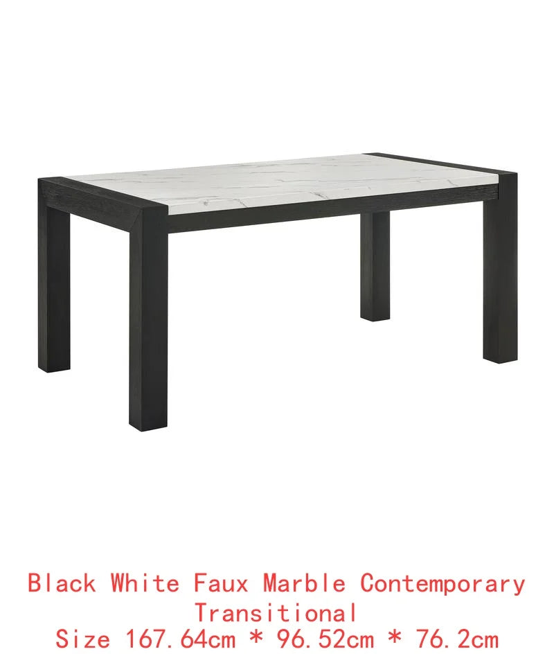 Contemporary 7pc Dining Set with White Faux Marble Rectangular Table