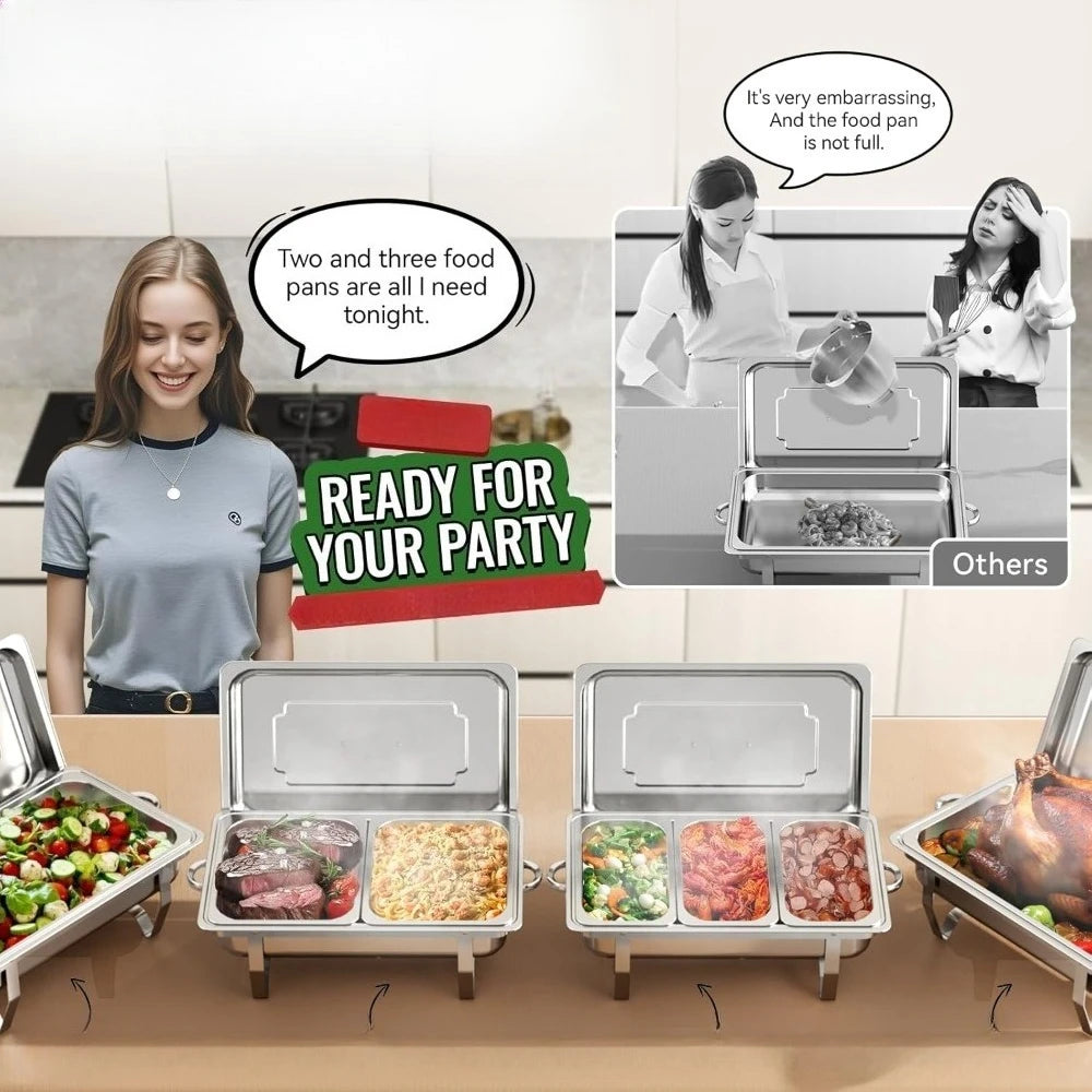 Chafing Dish Buffet Set 3 Grid Stainless Steel Rectangular
