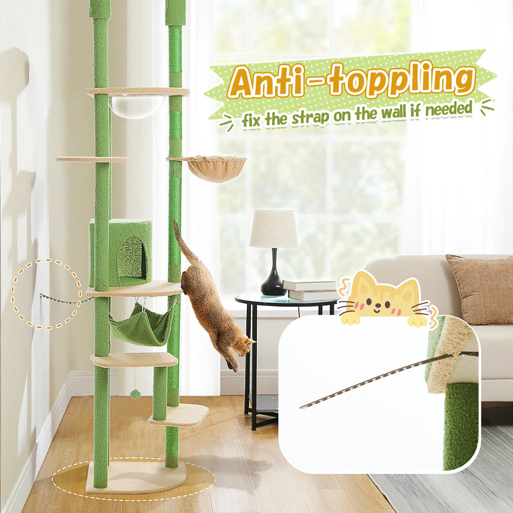 Floor to Ceiling Cat Tower with Scratching Posts Cozy Condo Hammock