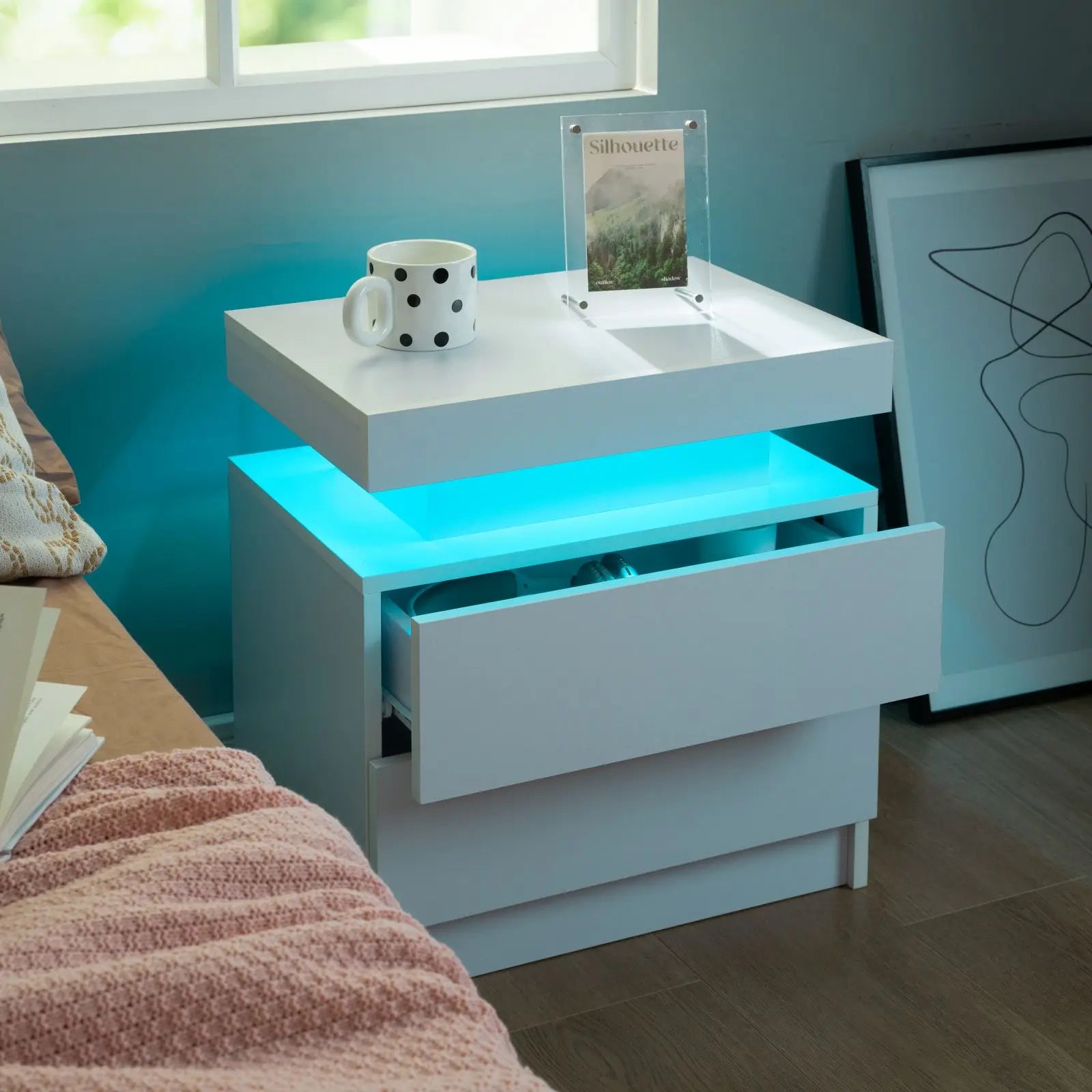 Set of 2 LED Nightstand with 2 Drawers for Bedroom
