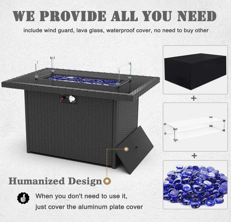 8 Pieces Patio Furniture Set with 44" Propane Gas Fire Pit Table