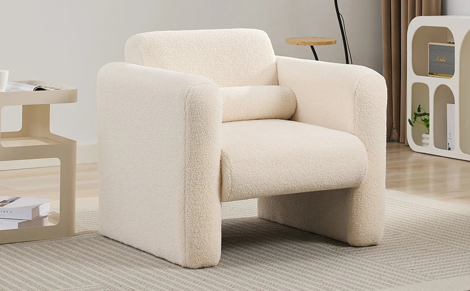 Modern Upholstered Comfy Reading Armchair with Pillow