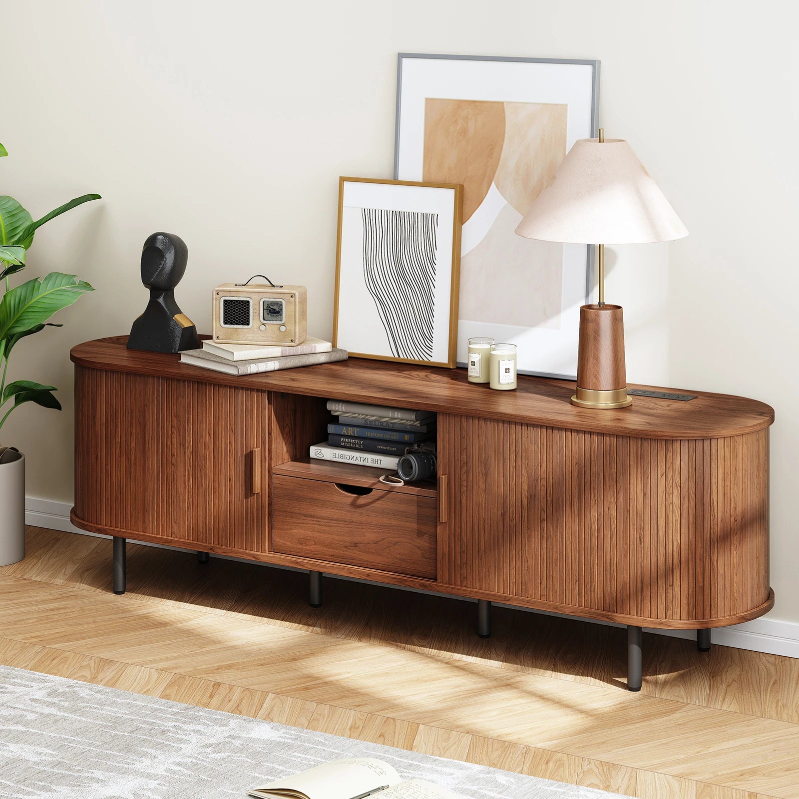 69" TV Stand w/ Power Outlet for TVs up to 80".