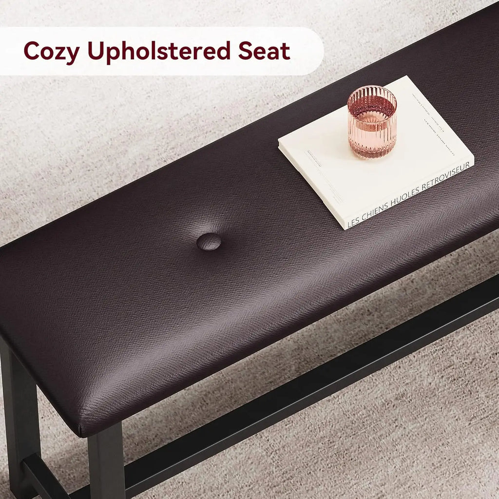 Brown Dining Table Set for 4,  With Upholstered Benches