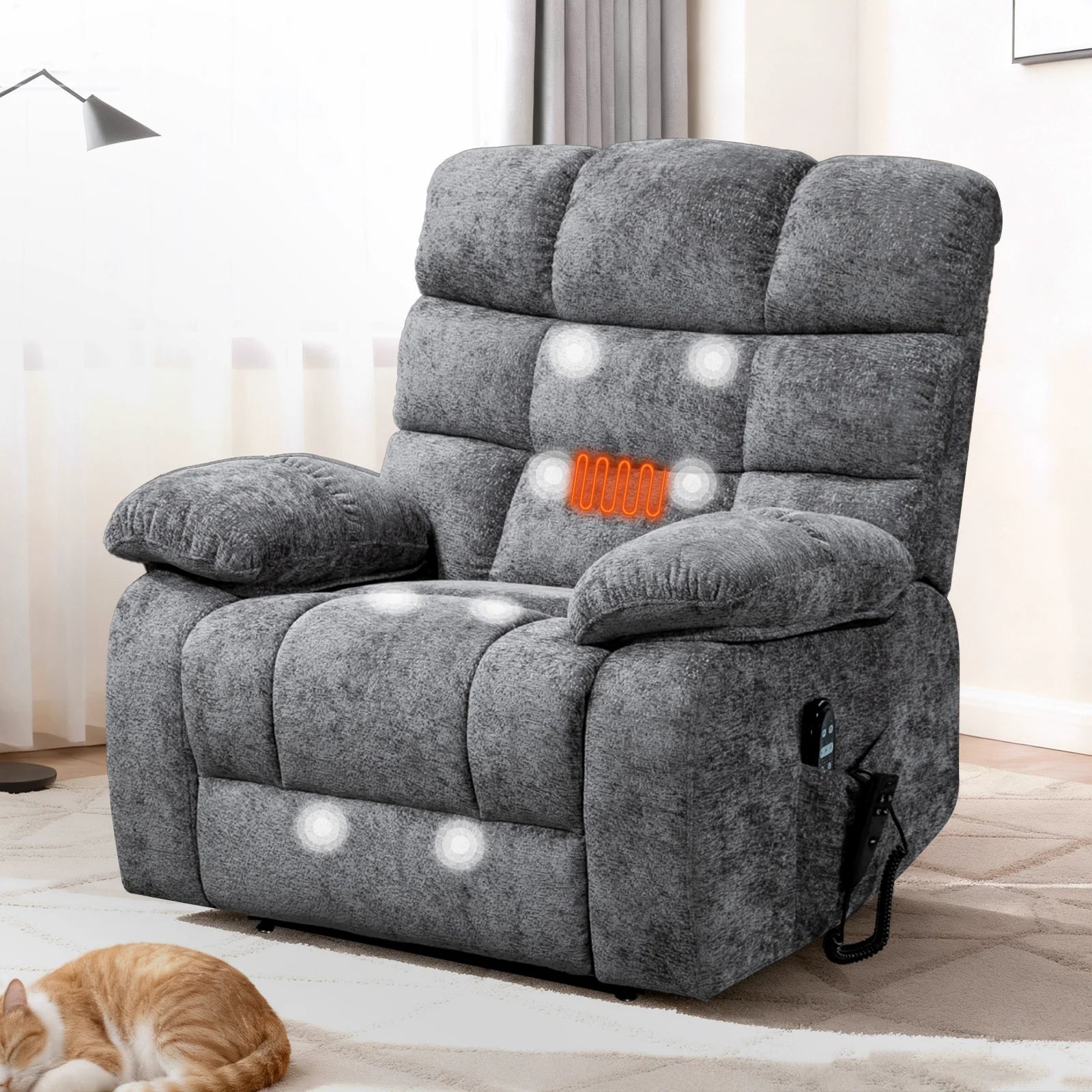 Oversized Recliner Chair with Heat and Massage, Power Lift