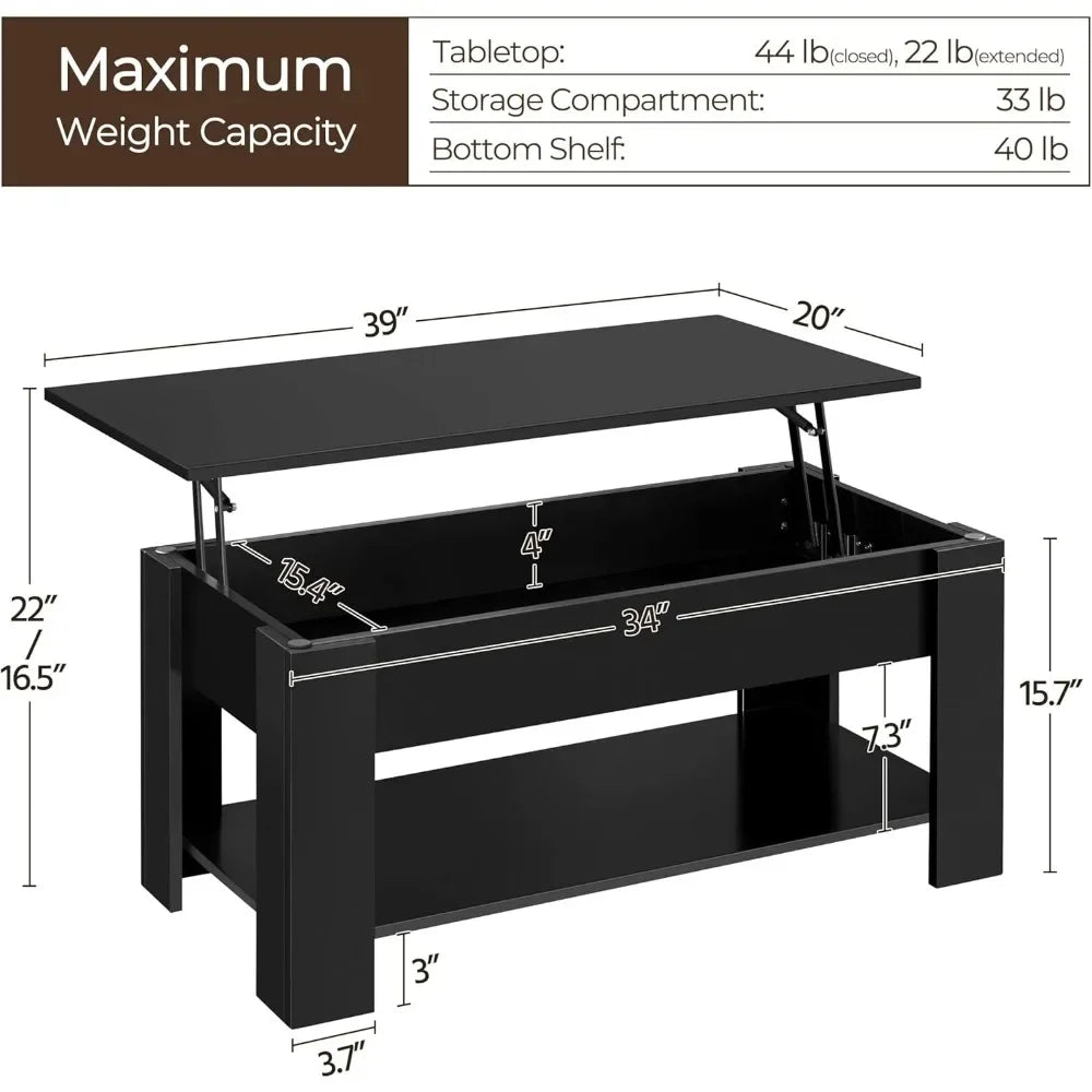 Lift Top Coffee Table with Large Hidden Storage Shelf