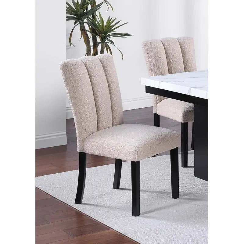 Classic Two-Tone White Faux Marble Top Dining Table with 6 Side Chairs