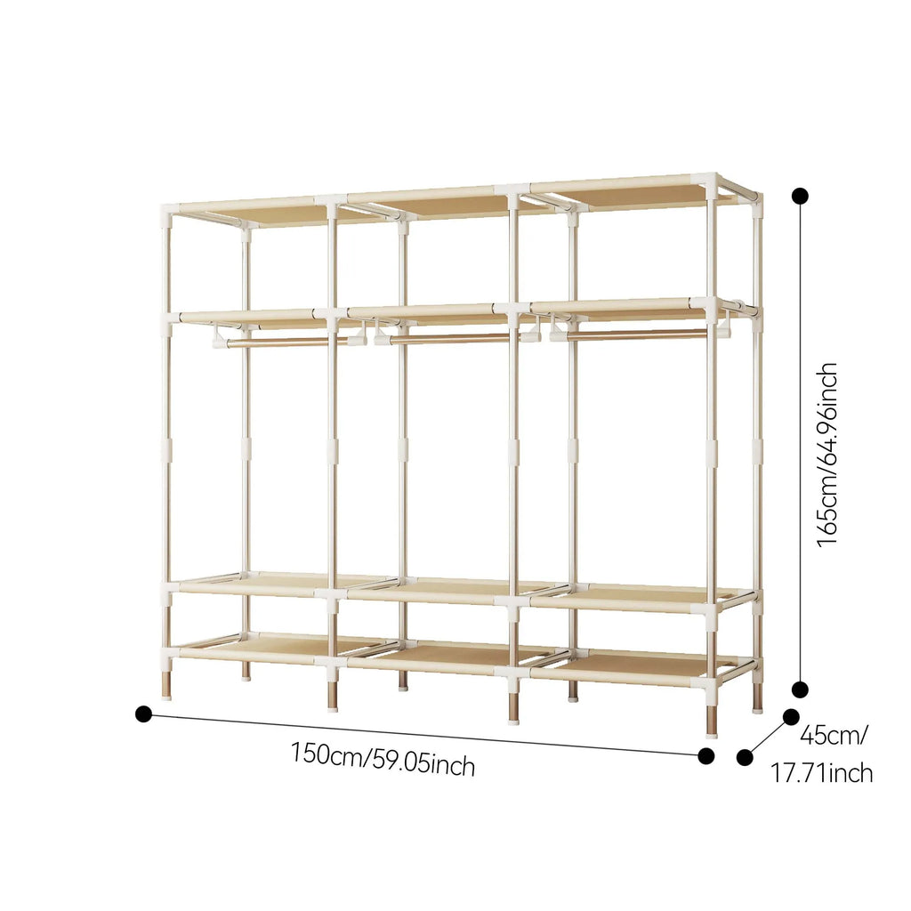 Portable Wardrobe Closet with Steel Frame Includes Storage Compartment And Drawers