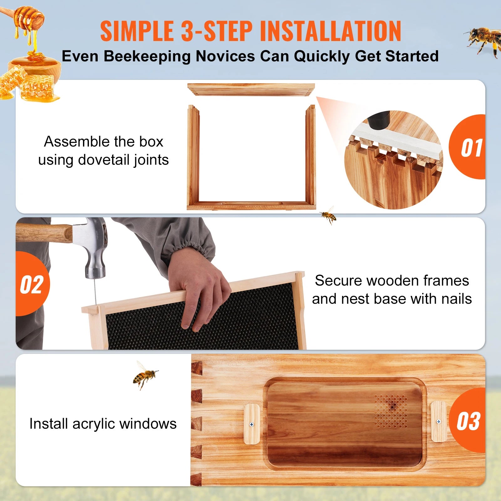 Bee Hive Deep Box Starter Kit 100% Beeswax Coated